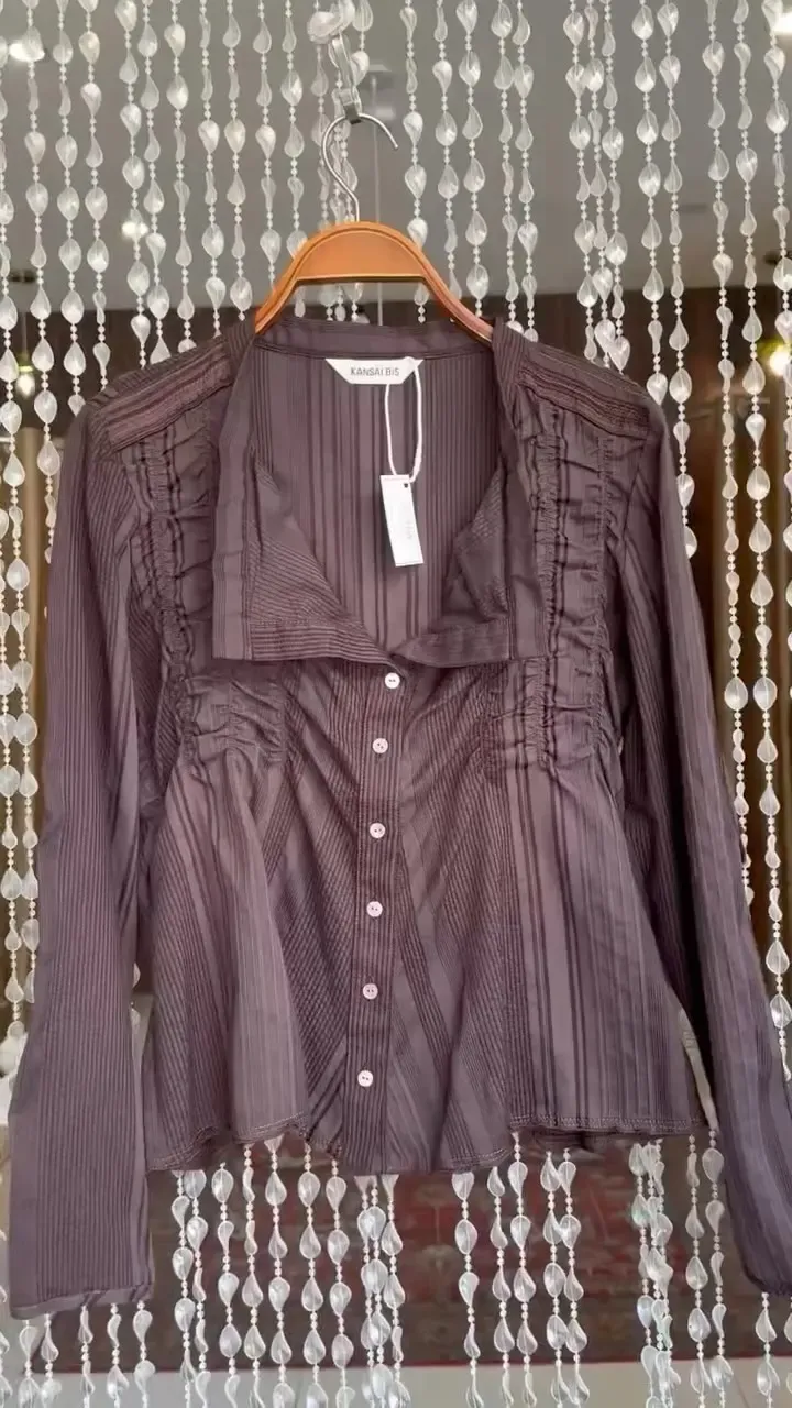 Áo blouse xuyên thấu màu mauve — được Yên Mây Vintage tuyển chọn