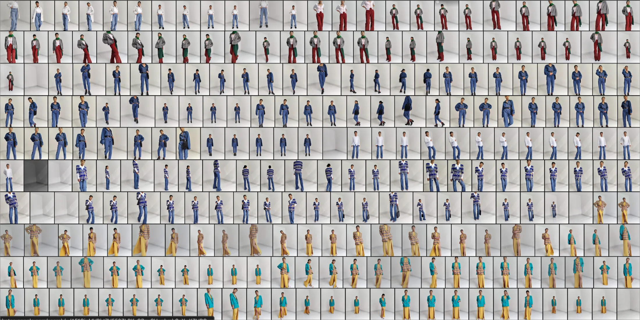 Contact sheet showing the Yen May owner trying many vintage outfits