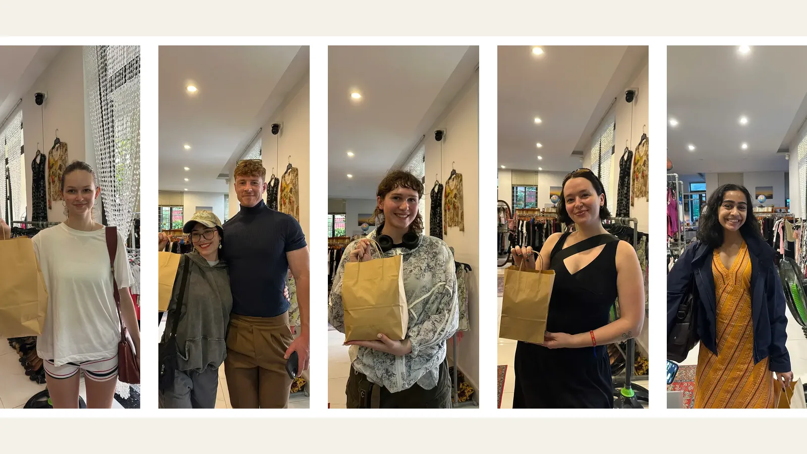 Several Yen May Vintage customers with their finds inside the Da Nang shop